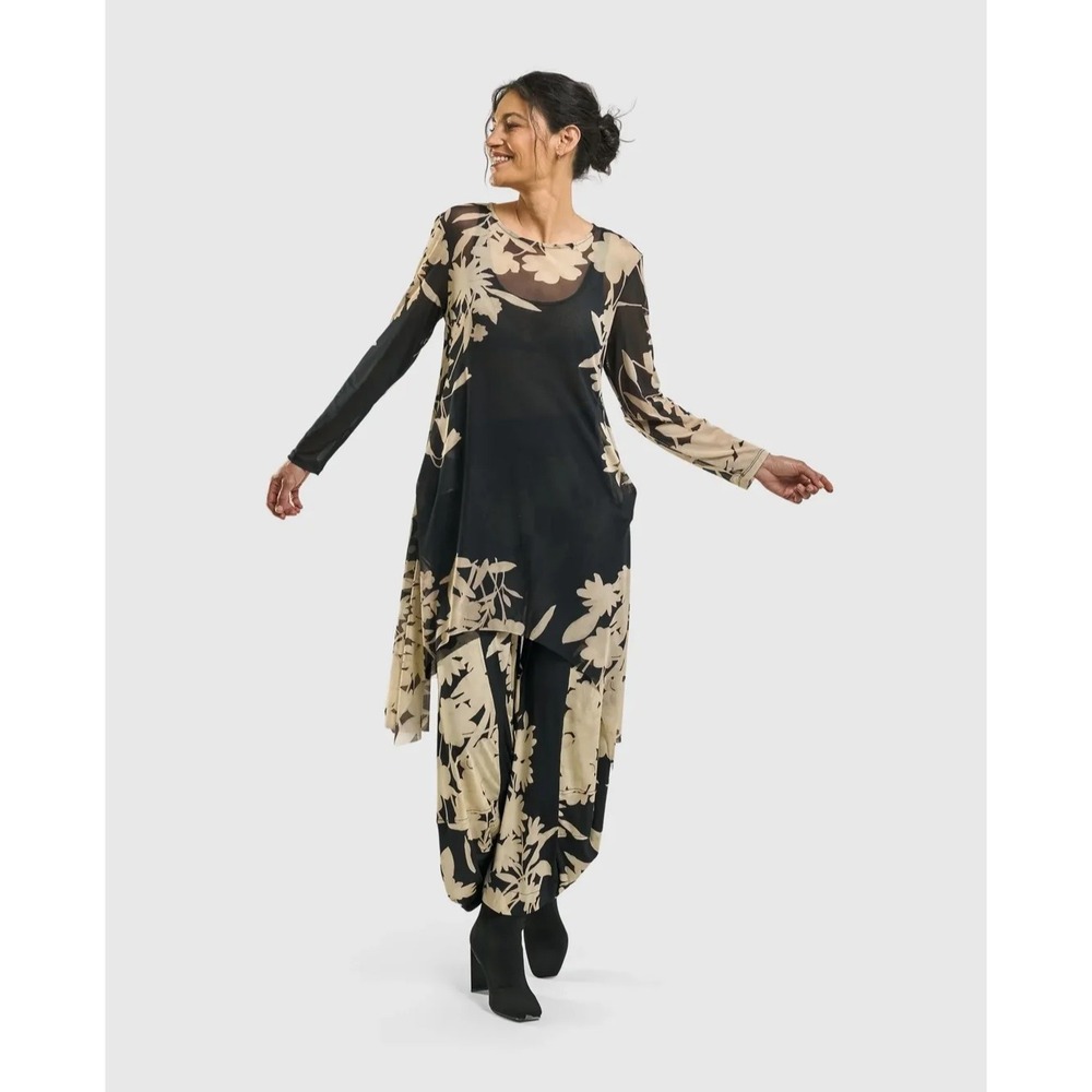 New Alembika Tunic Top 2 (8-10) Lilia Floral Sheer Mesh Asymmetrical Lagenlook